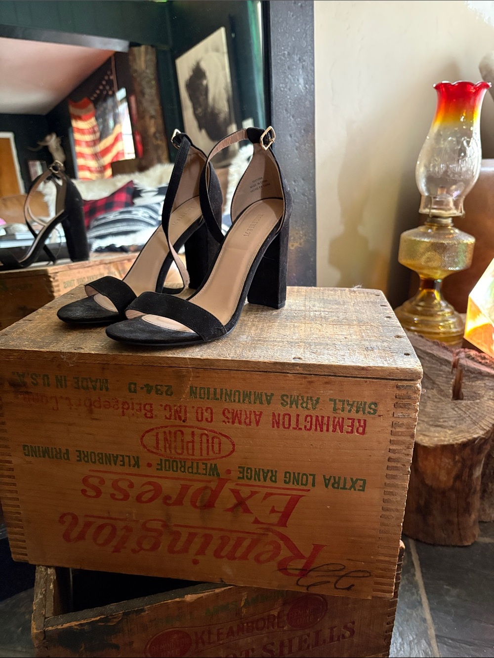 Forever 21 Black Suede Ankle-Strap Block Heels